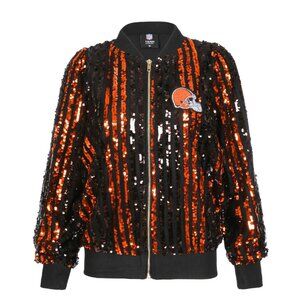 BNT Cleveland Browns Two Tone Sequin Embellished Bomber Jacket